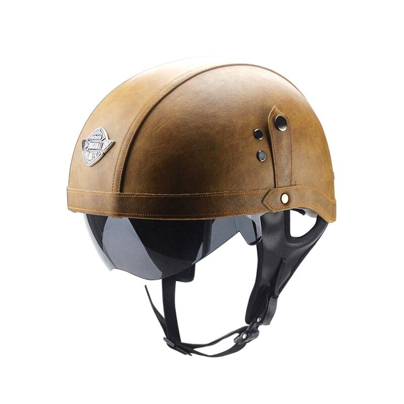 Retro Leather Half Helmet - Retractable Visor - view 2