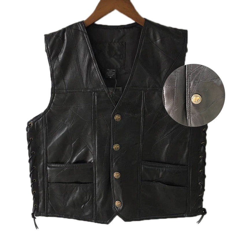 Classic Leather Biker Vest - view 12