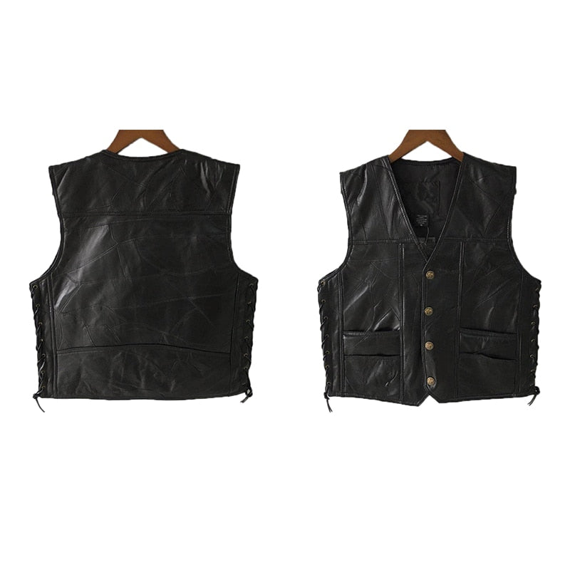Classic Leather Biker Vest - view 3