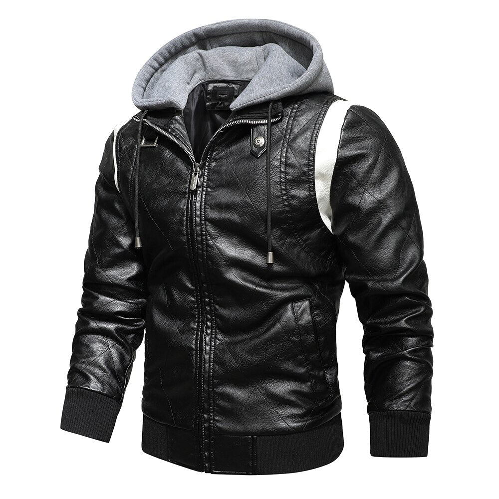 Biker Winter Jacket with Detachable Hood - view 7