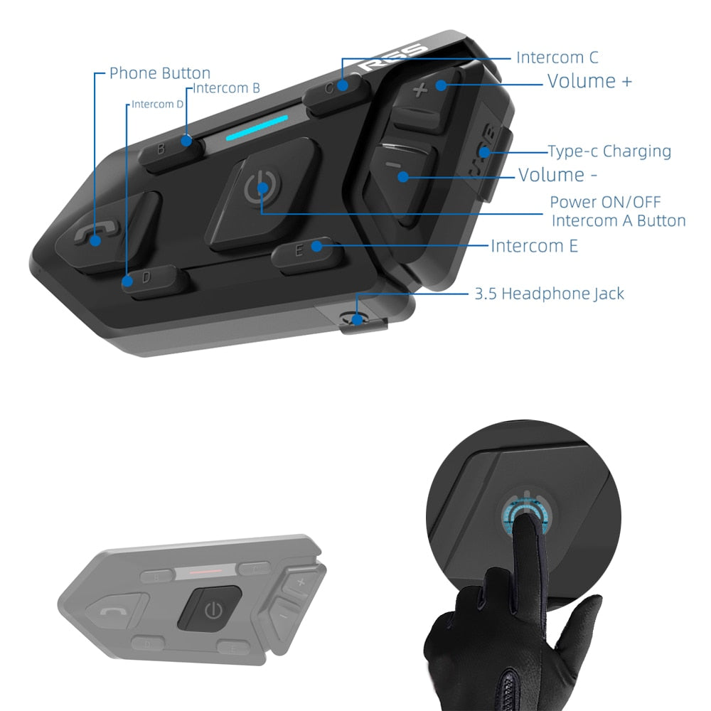 R6S Intercom Bluetooth Headset - Waterproof - view 7