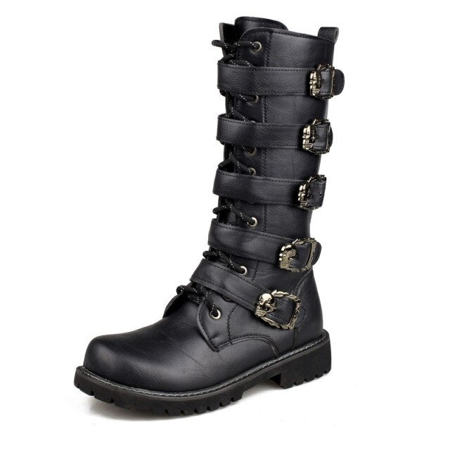 Retro Punk Leather Motorcycle Boots - view 6