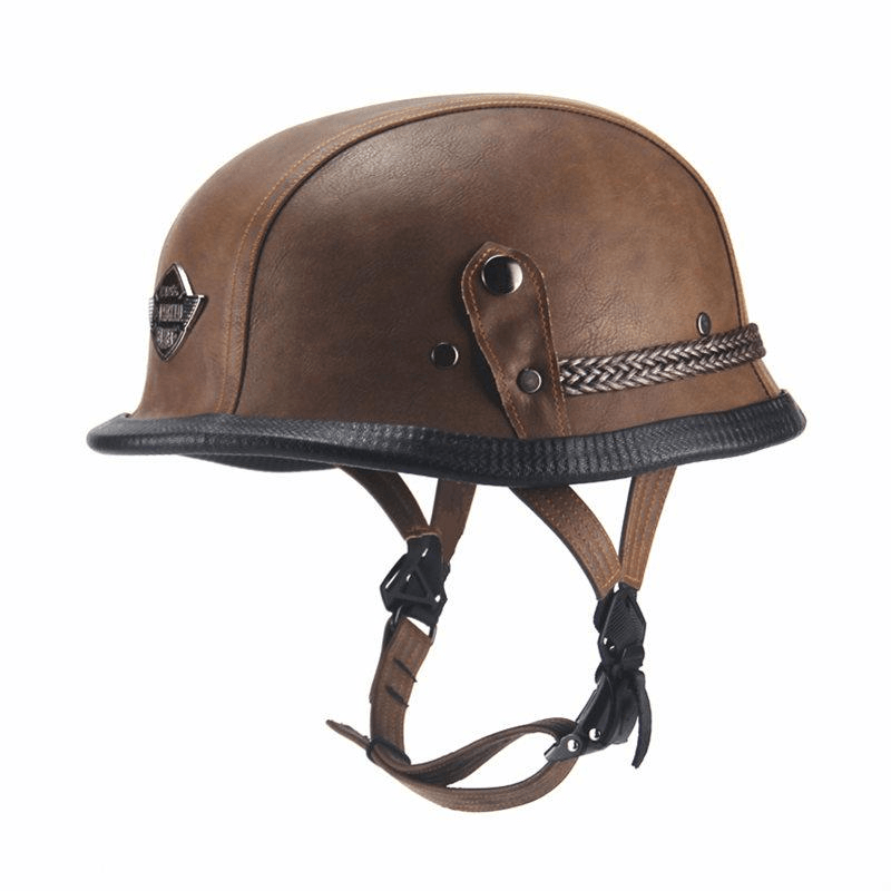 German Leather Half Helmet - Vintage Brown - view 3