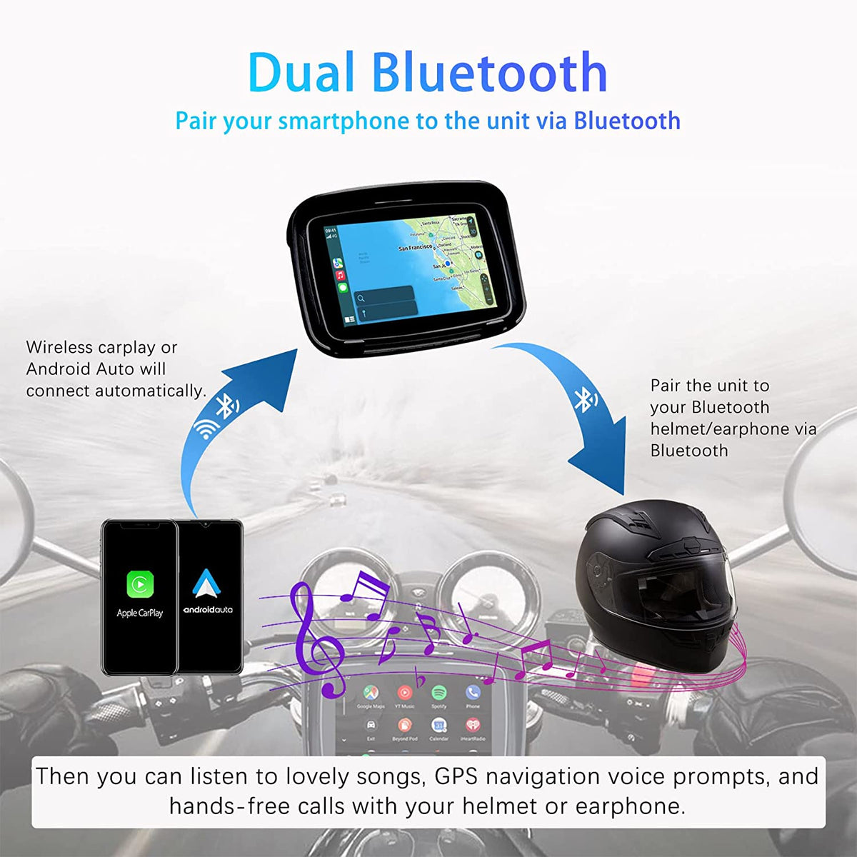 All-Terrain Motorcycle GPS Navigation Device with Wireless CarPlay/Wireless Android Auto, 5" - view 4