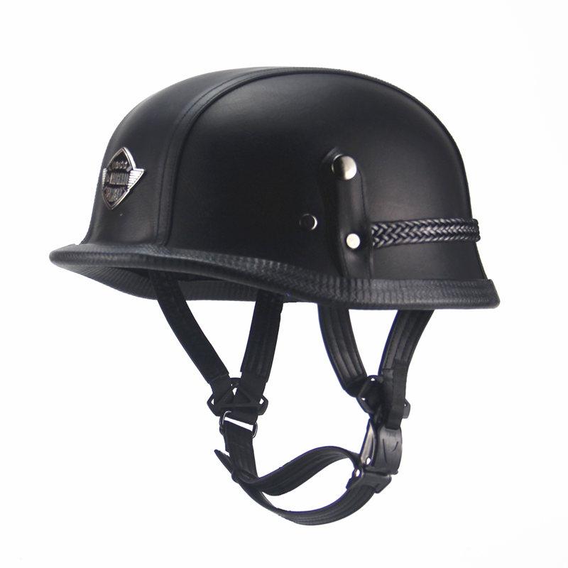 German Leather Half Helmet - Vintage Black - view 2