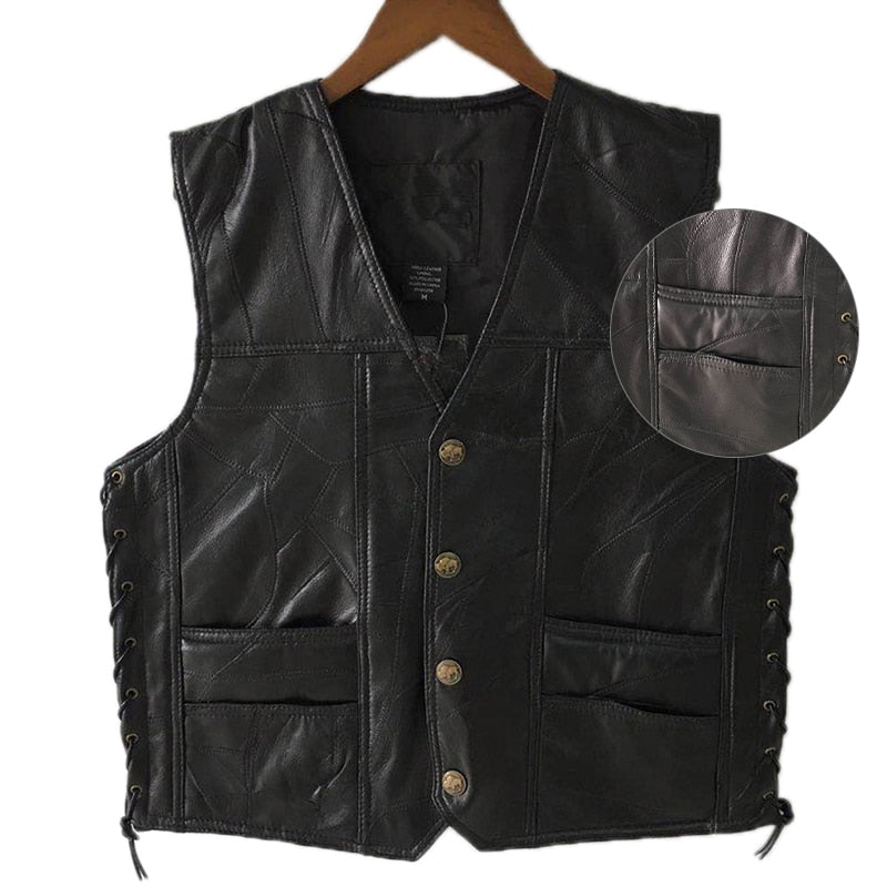 Classic Leather Biker Vest - view 5